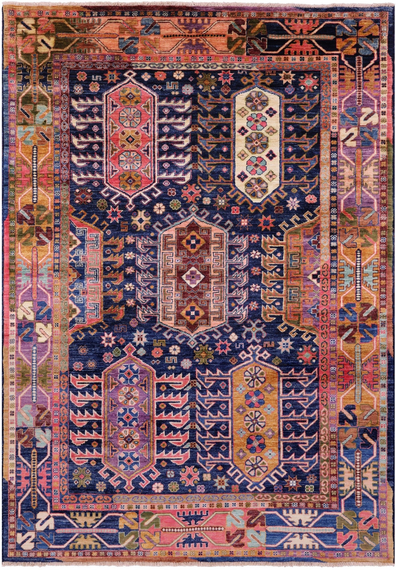 Blue Persian Fine Serapi Hand Knotted Wool Rug - 4' 11" X 7' 1" - Golden Nile