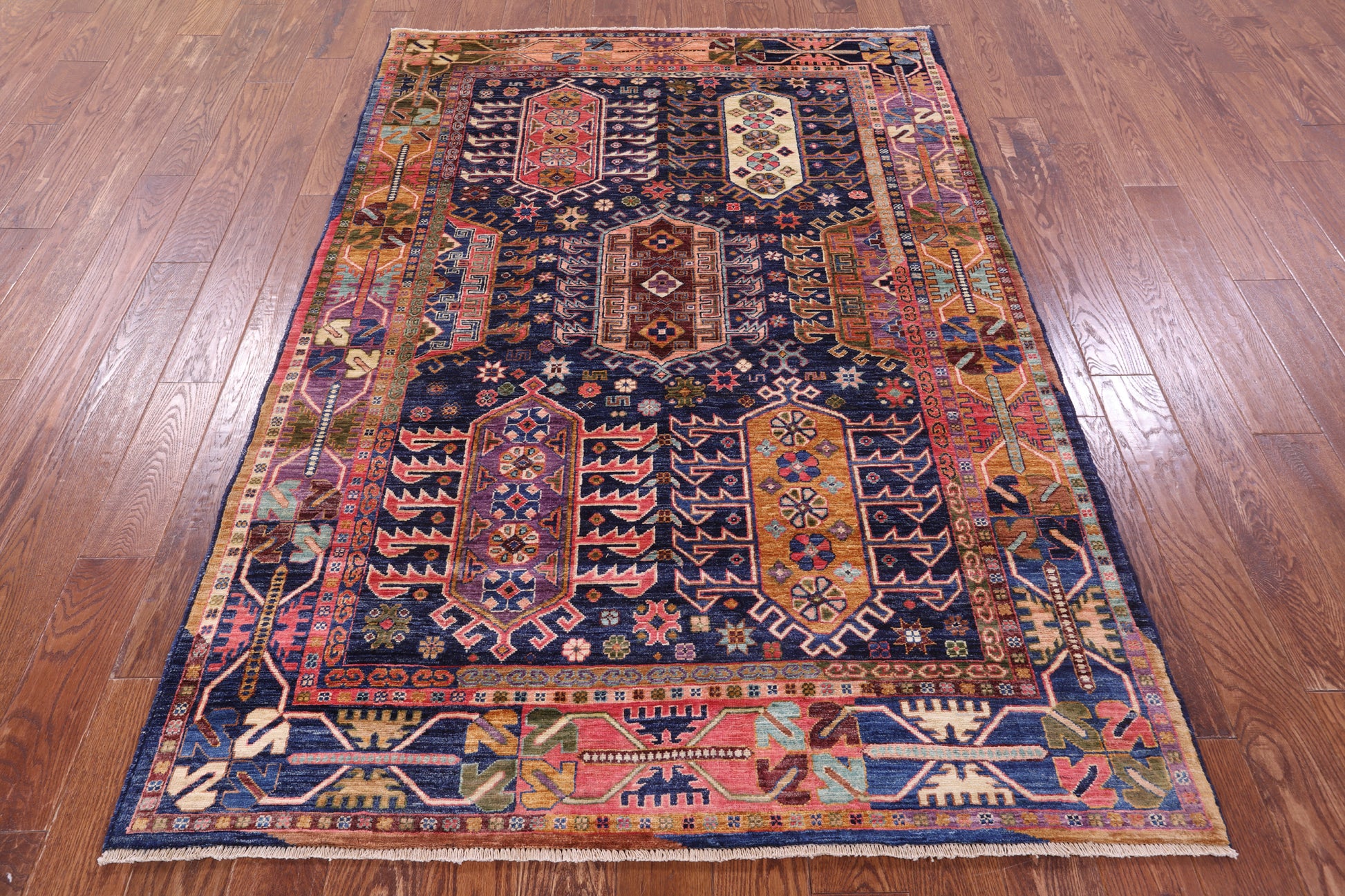 Blue Persian Fine Serapi Hand Knotted Wool Rug - 4' 11" X 7' 1" - Golden Nile