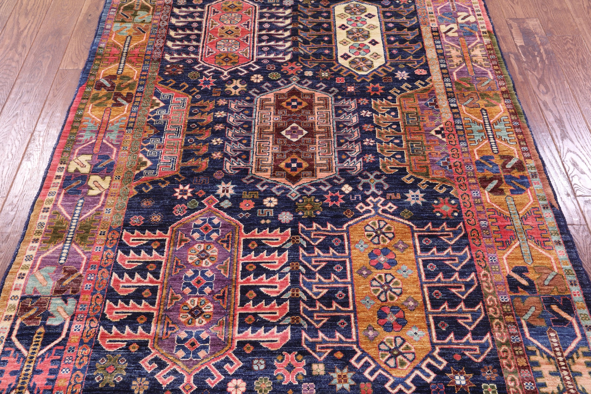 Blue Persian Fine Serapi Hand Knotted Wool Rug - 4' 11" X 7' 1" - Golden Nile