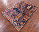 Blue Persian Fine Serapi Hand Knotted Wool Rug - 4' 11" X 7' 1" - Golden Nile