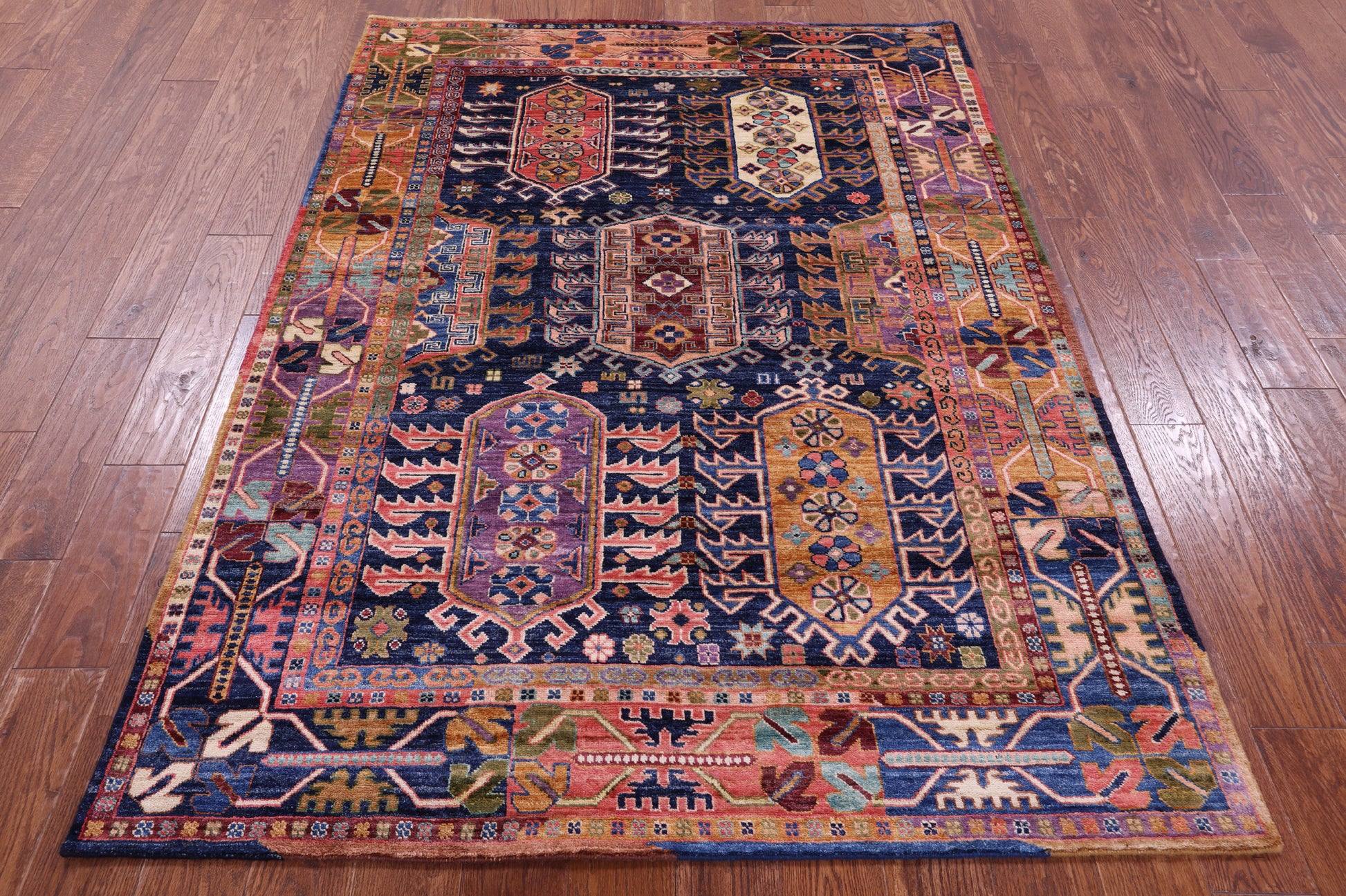 Blue Persian Fine Serapi Hand Knotted Wool Rug - 4' 10" X 6' 7" - Golden Nile