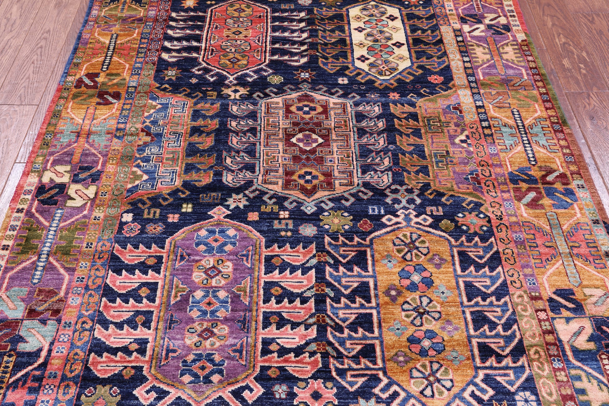 Blue Persian Fine Serapi Hand Knotted Wool Rug - 4' 10" X 6' 7" - Golden Nile