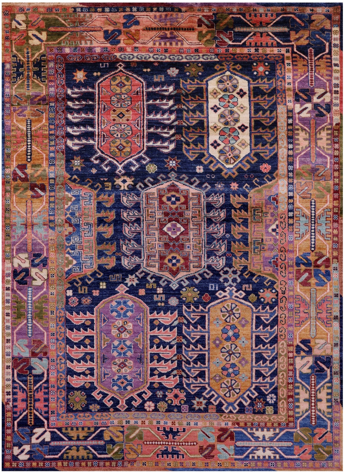 Blue Persian Fine Serapi Hand Knotted Wool Rug - 4' 10" X 6' 7" - Golden Nile