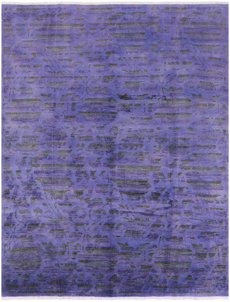 Purple Full Pile Overdyed Hand Knotted Wool Area Rug - 8' 1" X 10' 1" - Golden Nile