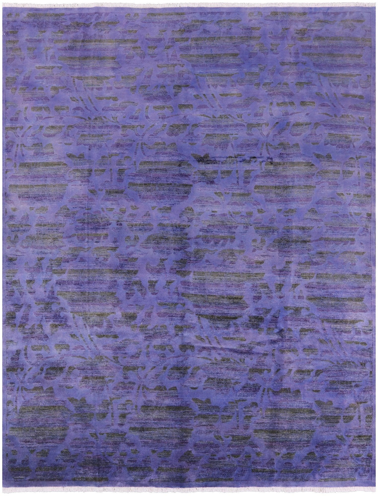 Purple Full Pile Overdyed Hand Knotted Wool Area Rug - 8' 1" X 10' 1" - Golden Nile