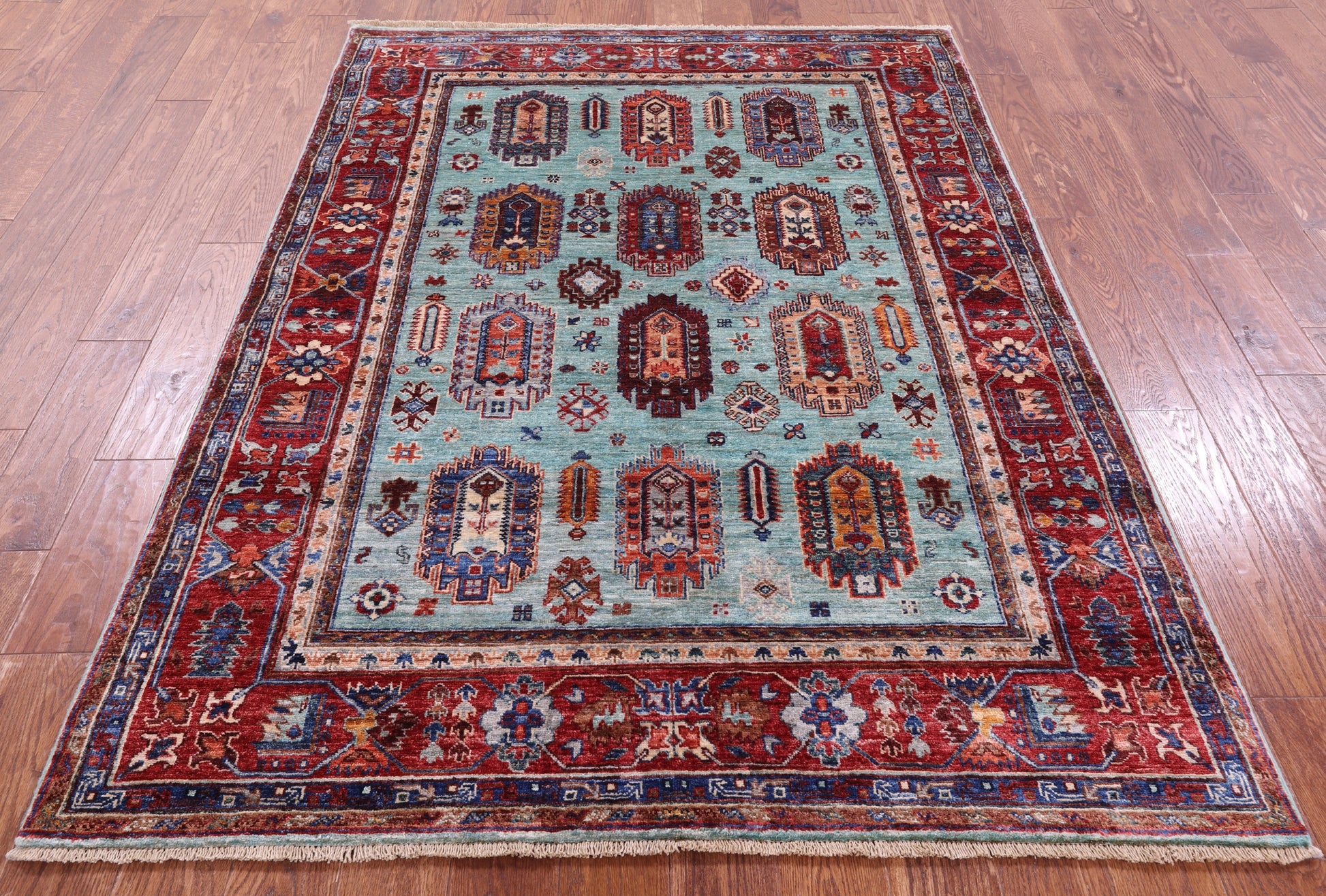 Blue Turkmen Ersari Hand Knotted Wool Rug - 4' 11" X 6' 10" - Golden Nile