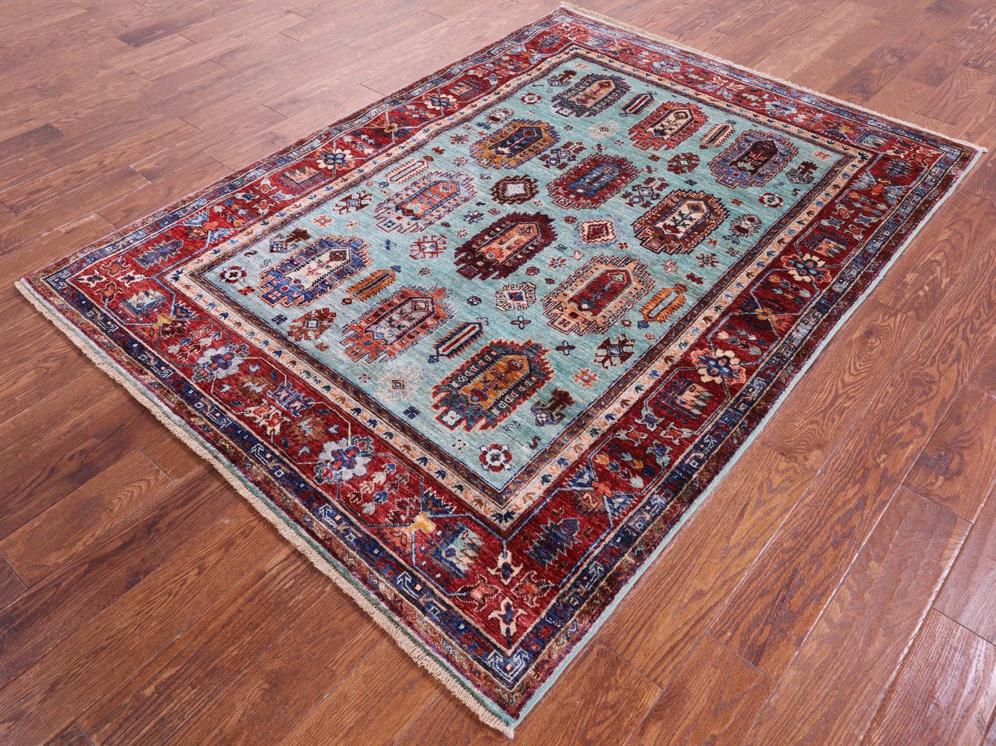 Blue Turkmen Ersari Hand Knotted Wool Rug - 4' 11" X 6' 10" - Golden Nile