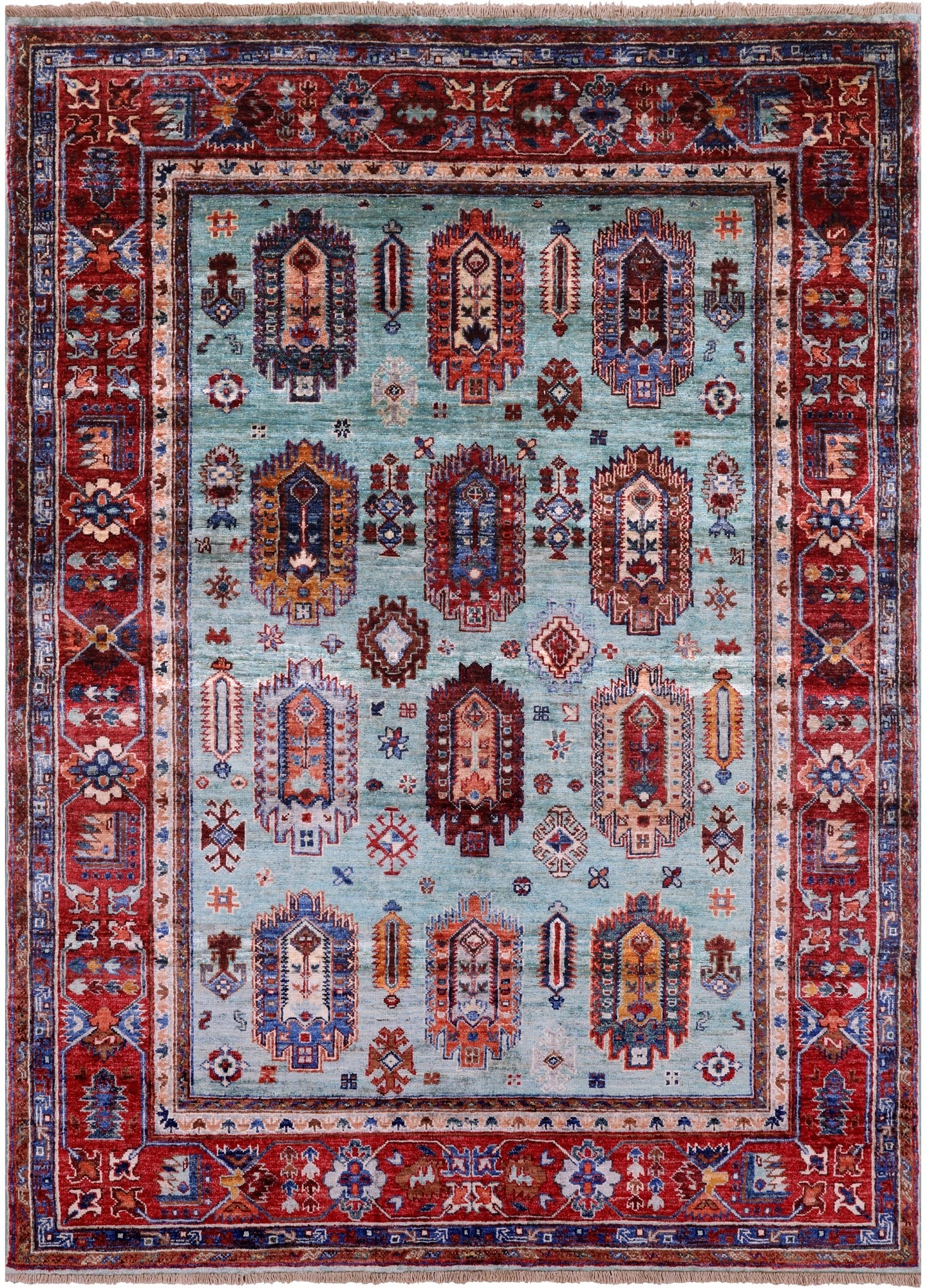 Blue Turkmen Ersari Hand Knotted Wool Rug - 4' 11" X 6' 10" - Golden Nile