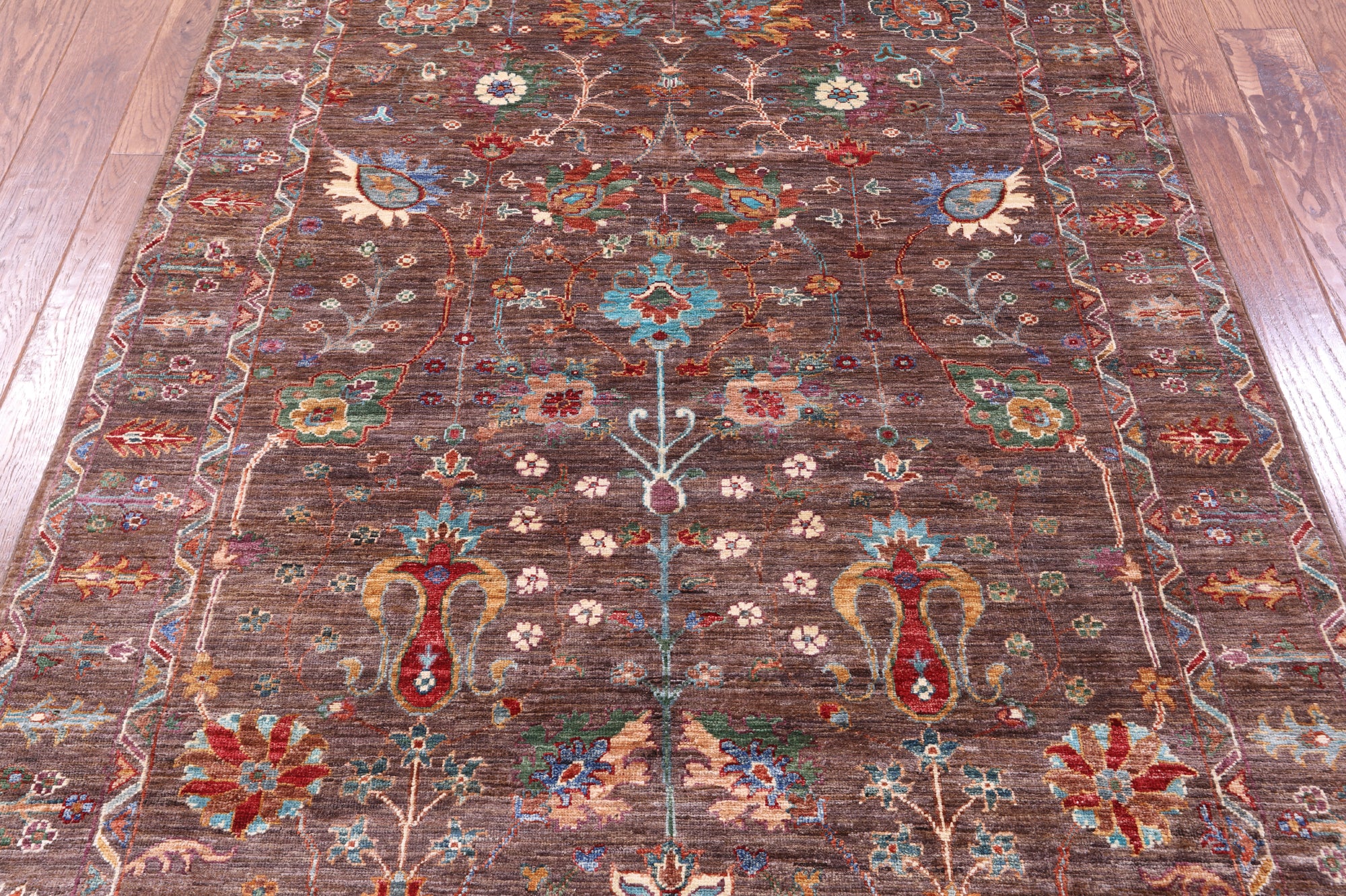 Brown Peshawar Hand Knotted Wool Rug - 4' 10" X 6' 10" - Golden Nile