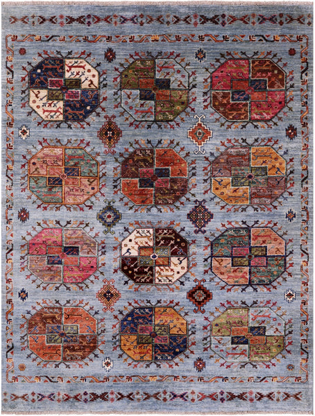 Blue Turkmen Ersari Hand Knotted Wool Rug - 5' 1" X 6' 8" - Golden Nile