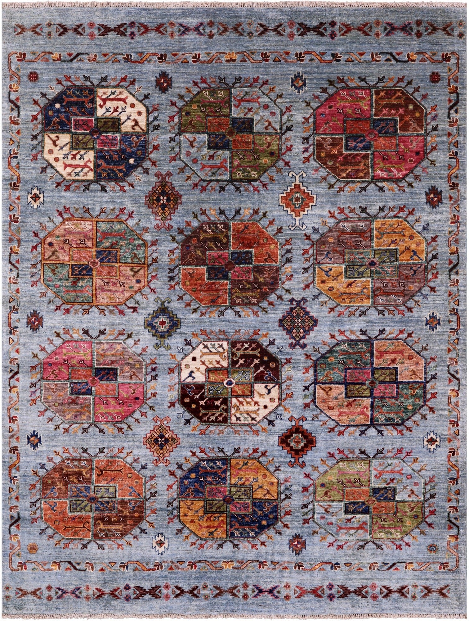 Blue Turkmen Ersari Hand Knotted Wool Rug - 5' 1" X 6' 8" - Golden Nile