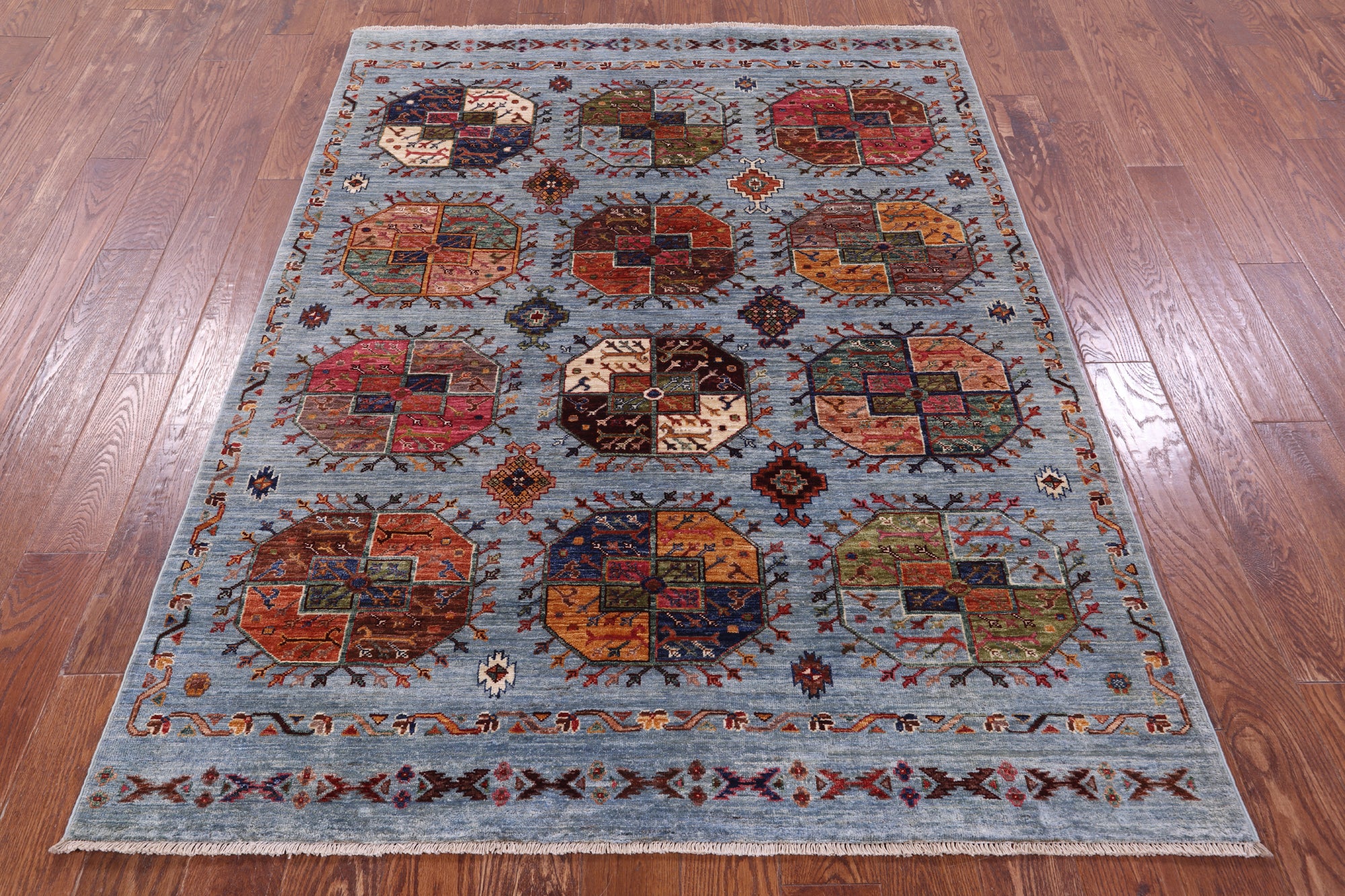 Blue Turkmen Ersari Hand Knotted Wool Rug - 5' 1" X 6' 8" - Golden Nile
