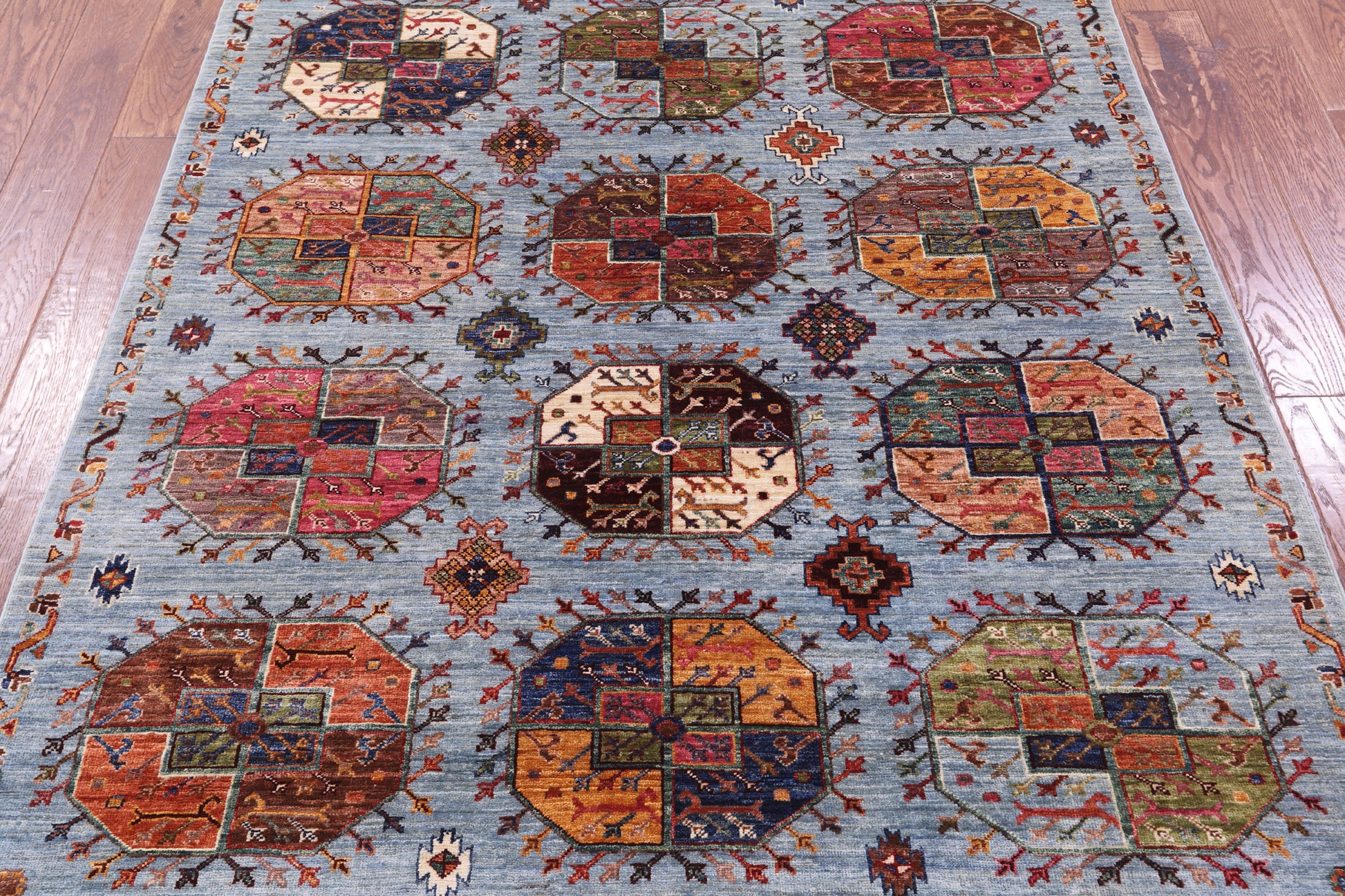 Blue Turkmen Ersari Hand Knotted Wool Rug - 5' 1" X 6' 8" - Golden Nile