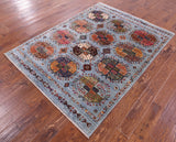 Blue Turkmen Ersari Hand Knotted Wool Rug - 5' 1" X 6' 8" - Golden Nile