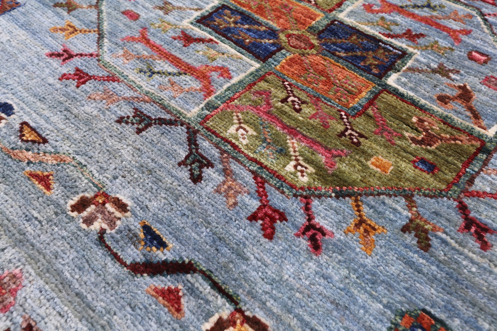 Blue Turkmen Ersari Hand Knotted Wool Rug - 5' 1" X 6' 8" - Golden Nile