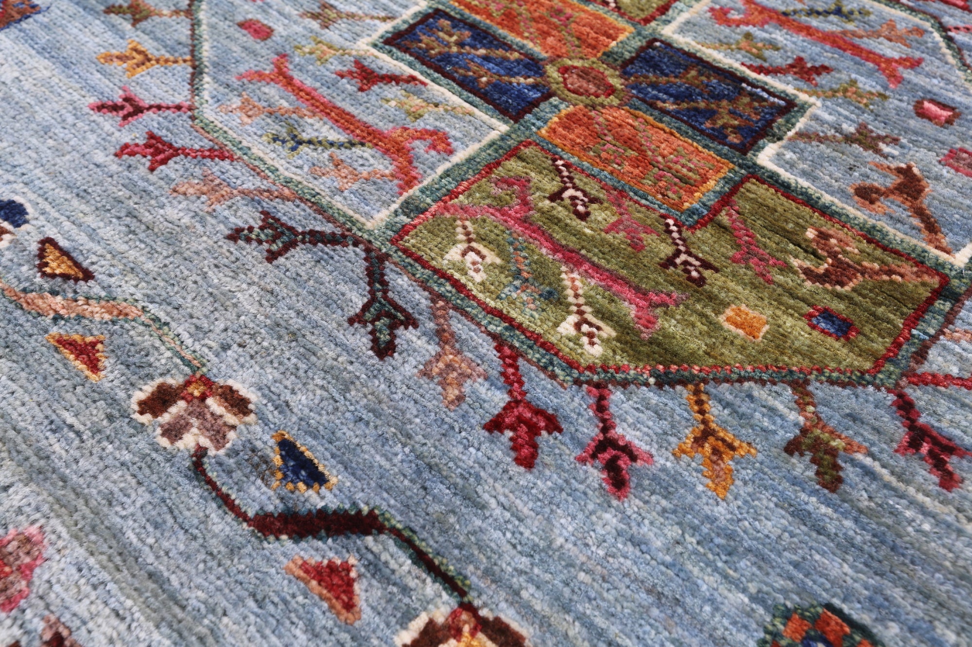 Blue Turkmen Ersari Hand Knotted Wool Rug - 5' 1" X 6' 8" - Golden Nile