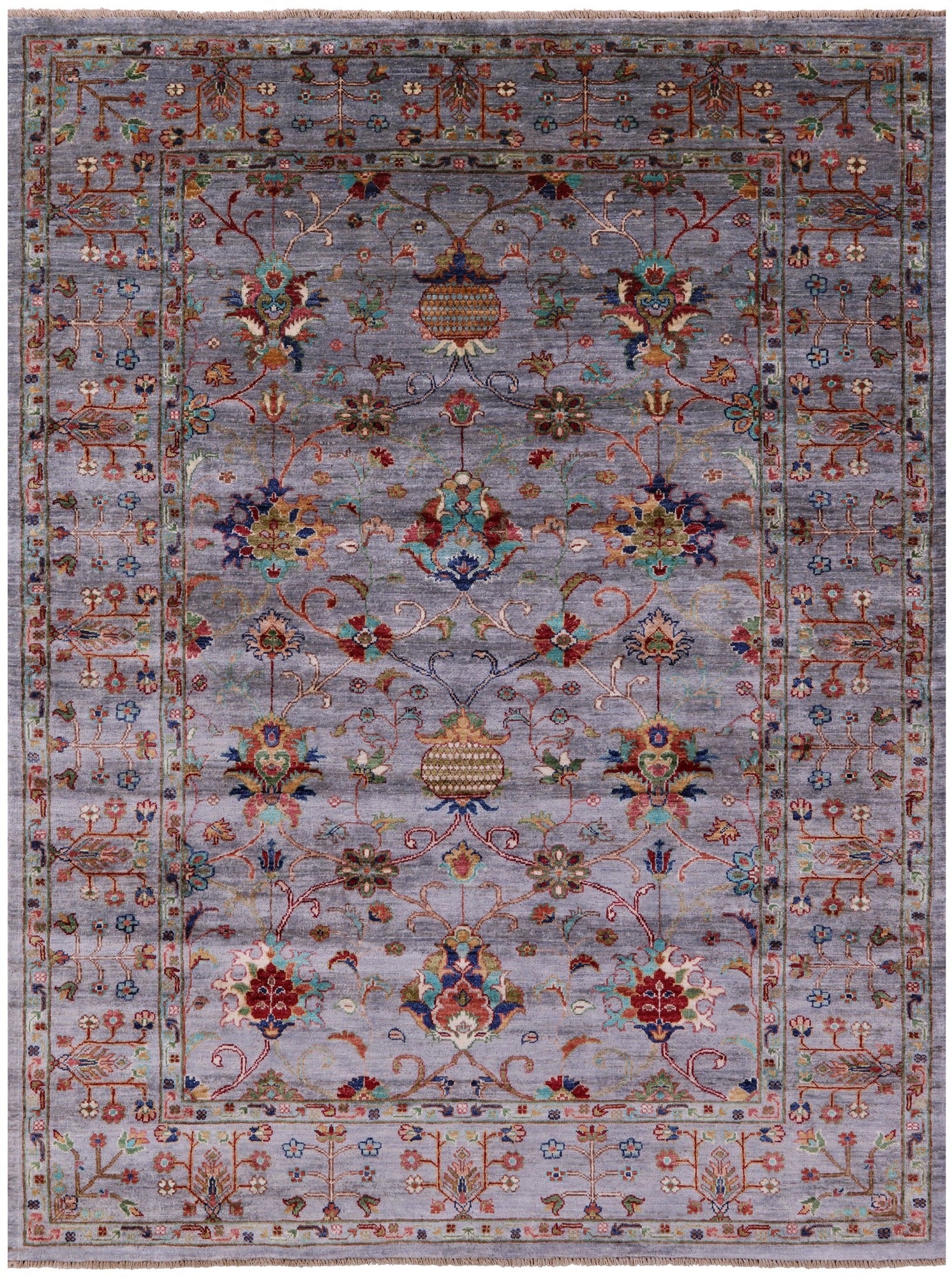 Grey Peshawar Hand Knotted Wool Rug - 5' 8" X 7' 8" - Golden Nile
