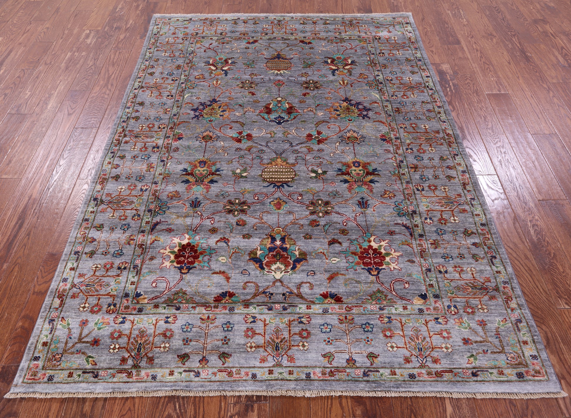 Grey Peshawar Hand Knotted Wool Rug - 5' 8" X 7' 8" - Golden Nile