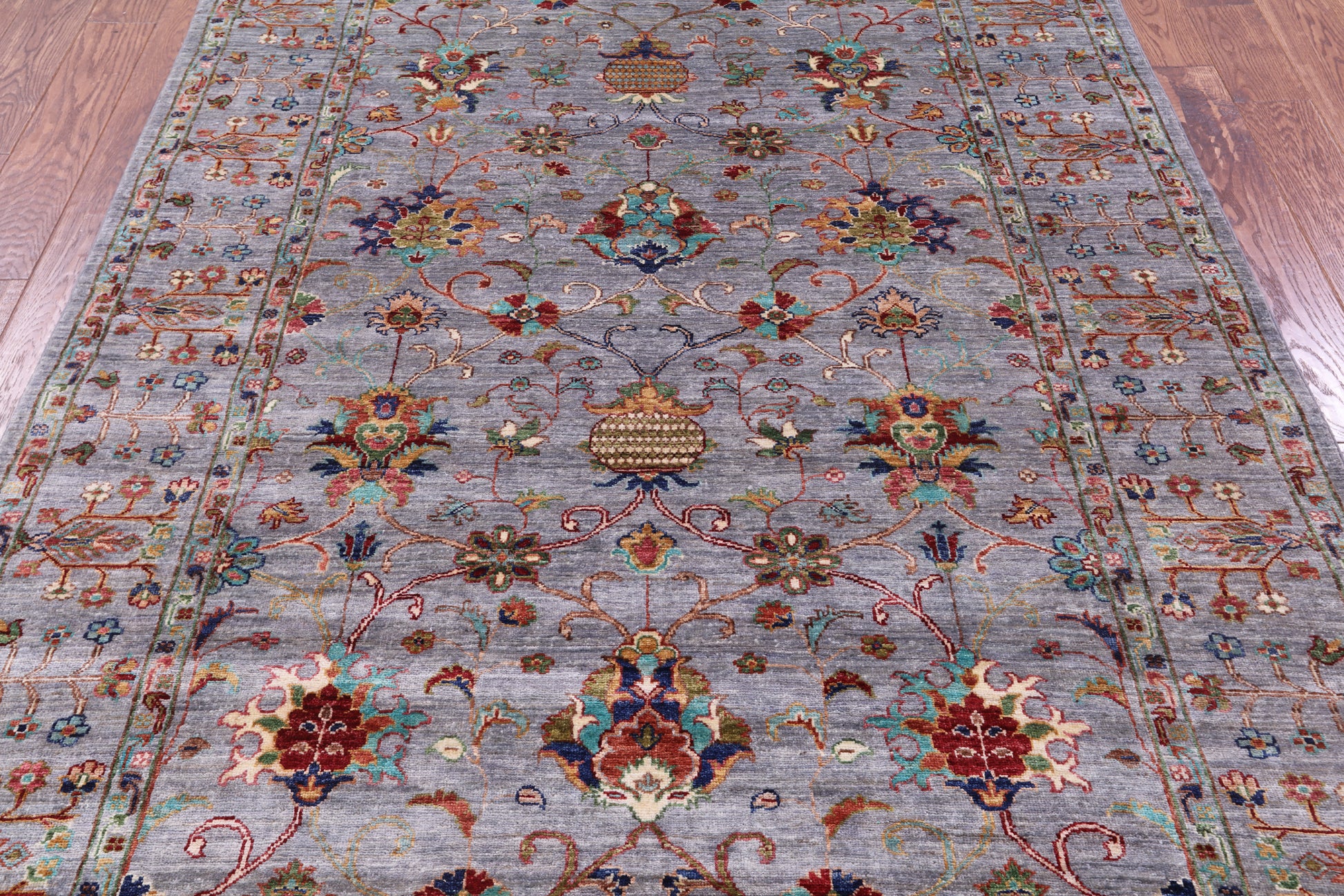 Grey Peshawar Hand Knotted Wool Rug - 5' 8" X 7' 8" - Golden Nile