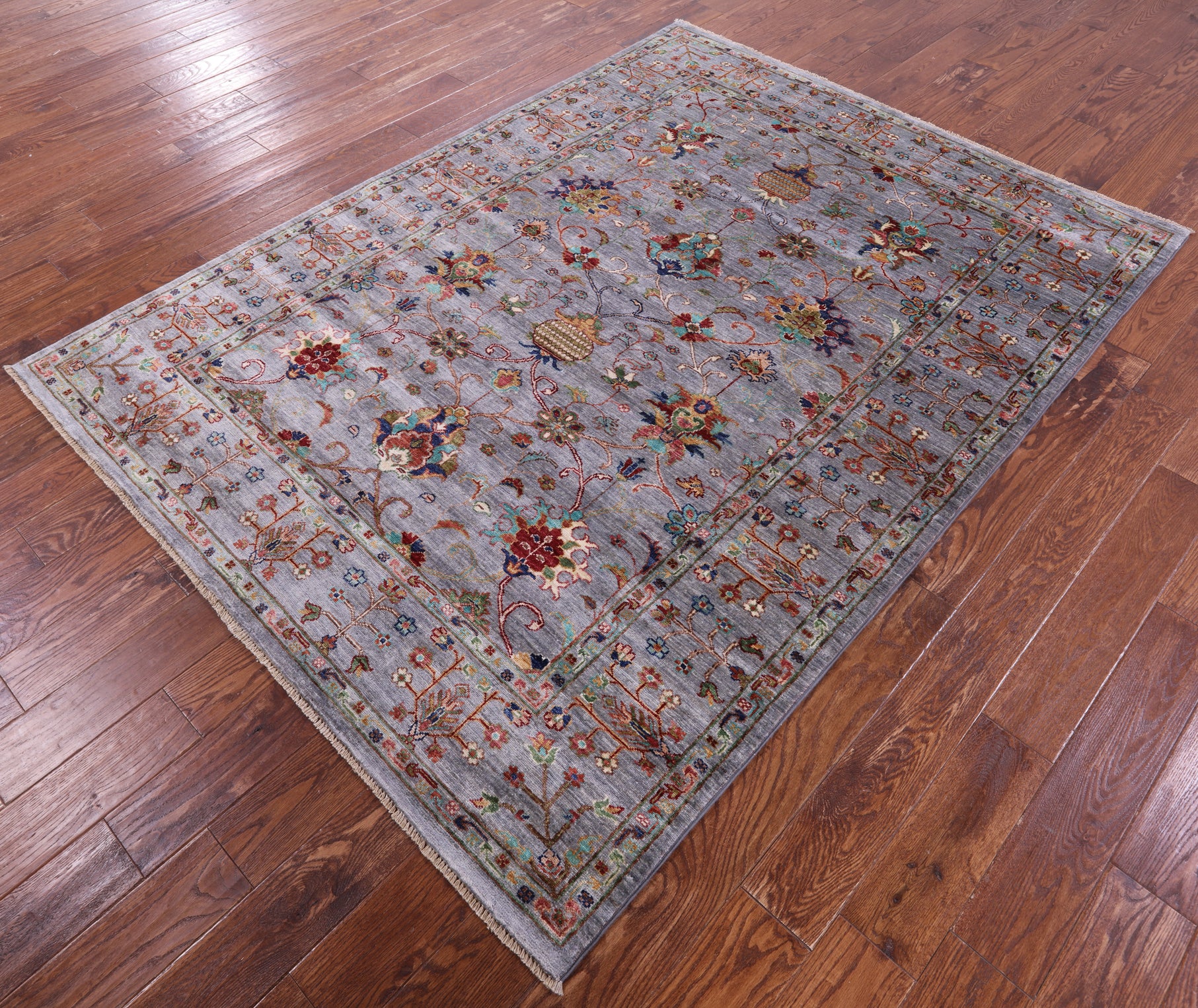 Grey Peshawar Hand Knotted Wool Rug - 5' 8" X 7' 8" - Golden Nile