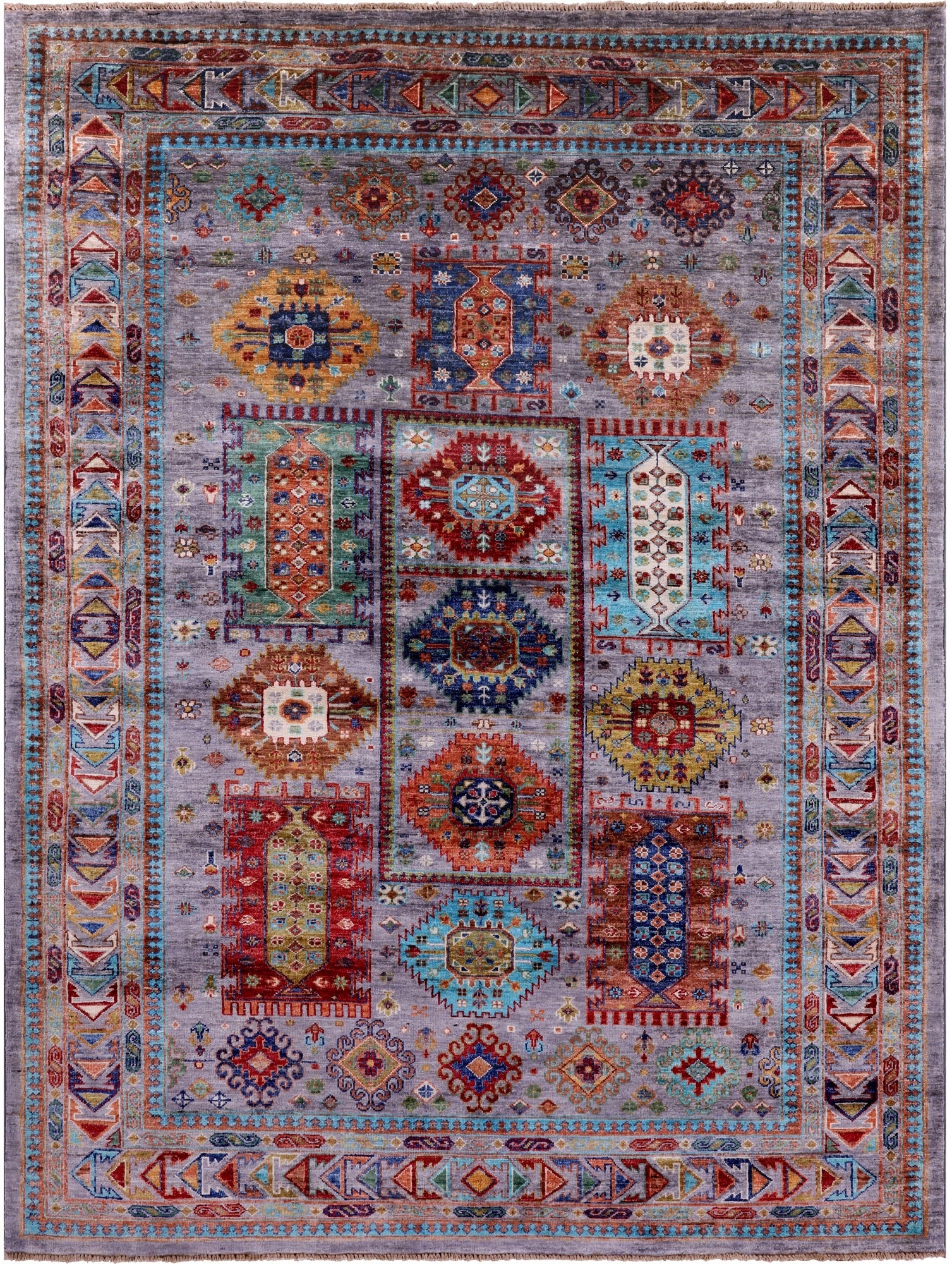 Grey Turkmen Ersari Hand Knotted Wool Rug - 5' 10" X 7' 9" - Golden Nile