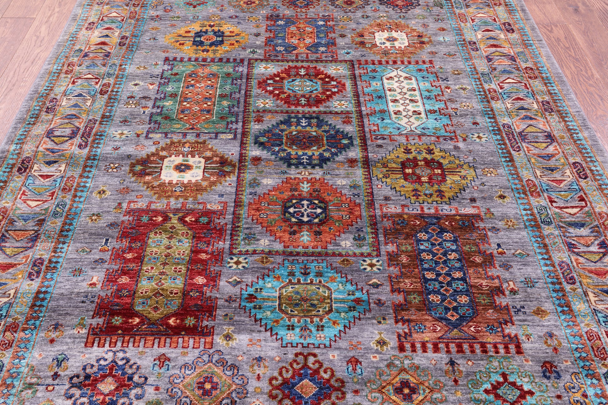 Grey Turkmen Ersari Hand Knotted Wool Rug - 5' 10" X 7' 9" - Golden Nile