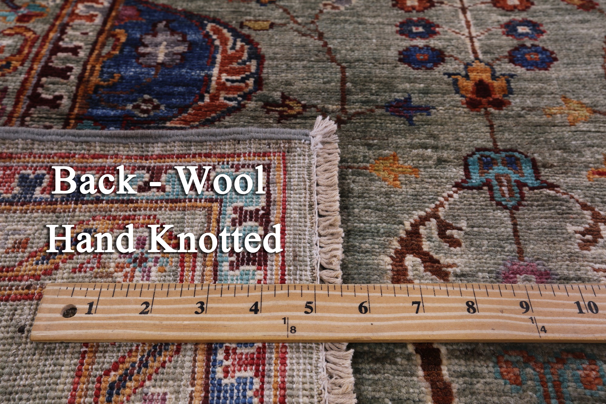 Green Peshawar Hand Knotted Wool Rug - 5' 7" X 8' 1" - Golden Nile