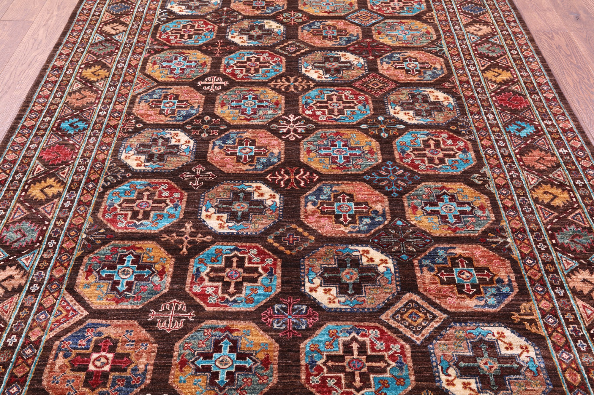 Brown Turkmen Ersari Hand Knotted Wool Rug - 5' 10" X 8' 1" - Golden Nile
