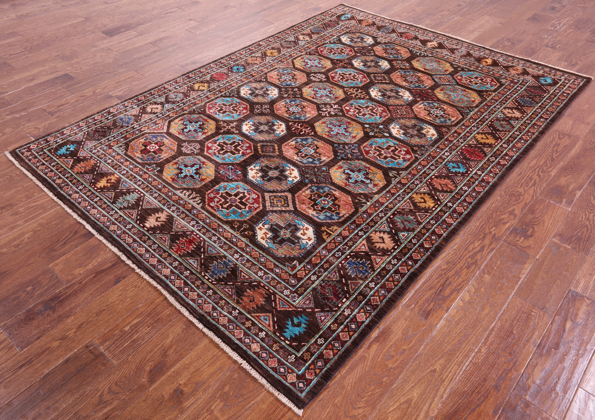 Brown Turkmen Ersari Hand Knotted Wool Rug - 5' 10" X 8' 1" - Golden Nile