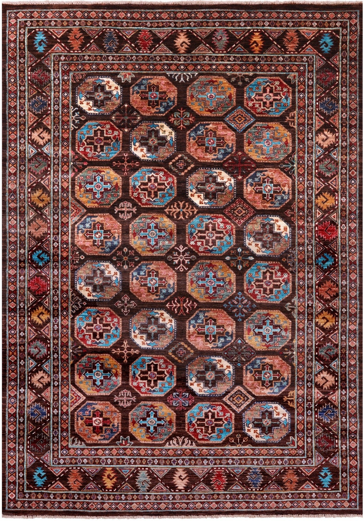 Brown Turkmen Ersari Hand Knotted Wool Rug - 5' 10" X 8' 1" - Golden Nile