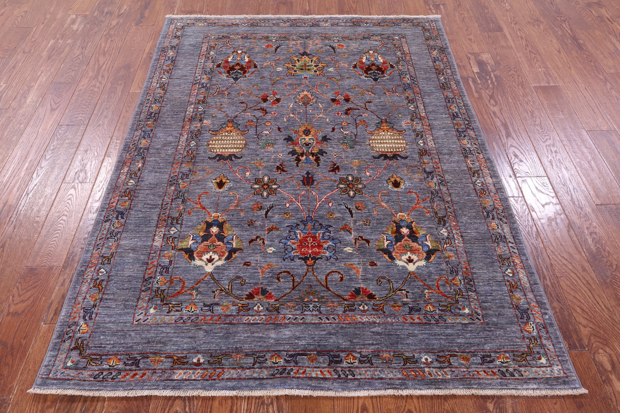 Grey Peshawar Hand Knotted Wool Rug - 5' 0" X 6' 8" - Golden Nile