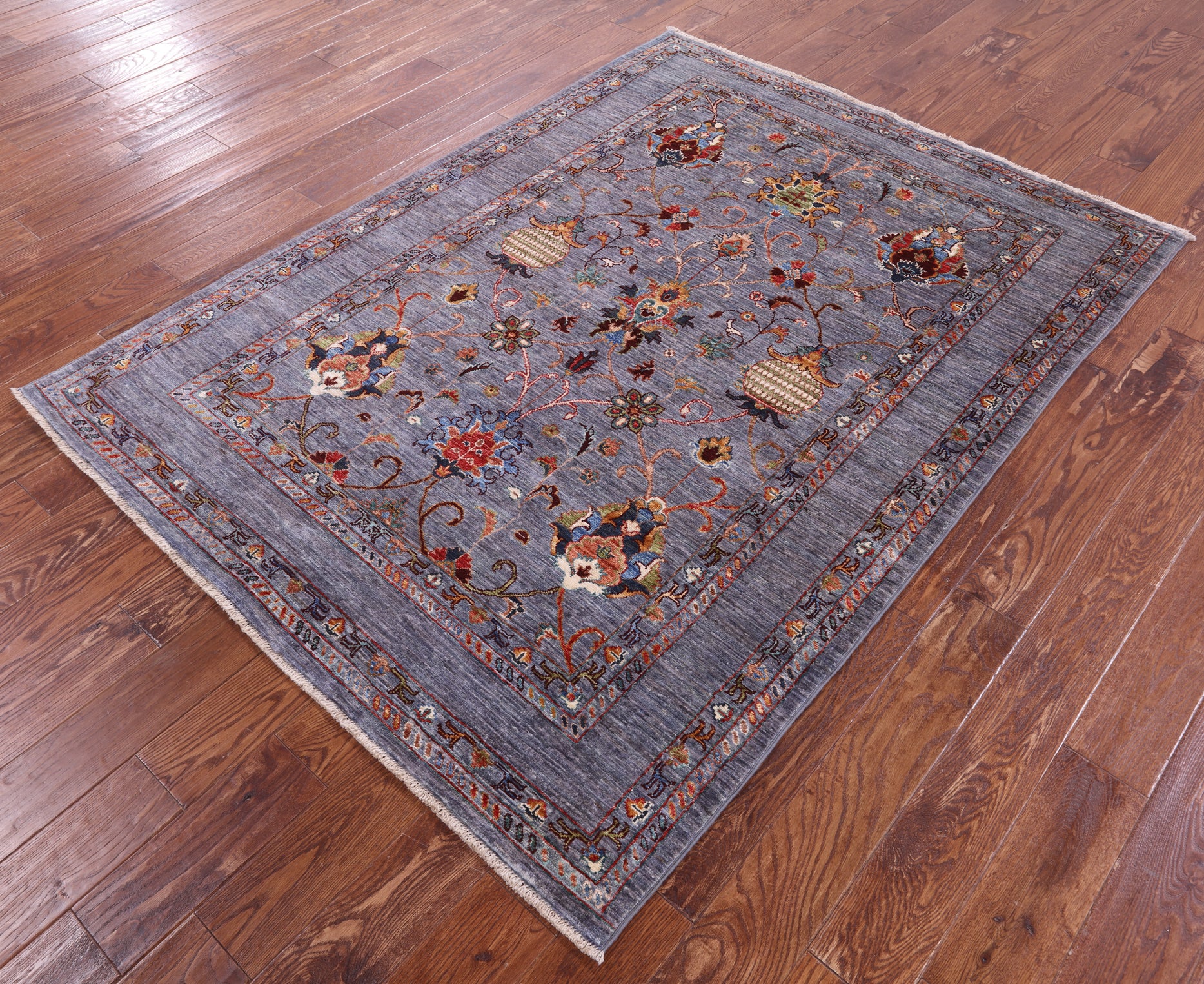 Grey Peshawar Hand Knotted Wool Rug - 5' 0" X 6' 8" - Golden Nile
