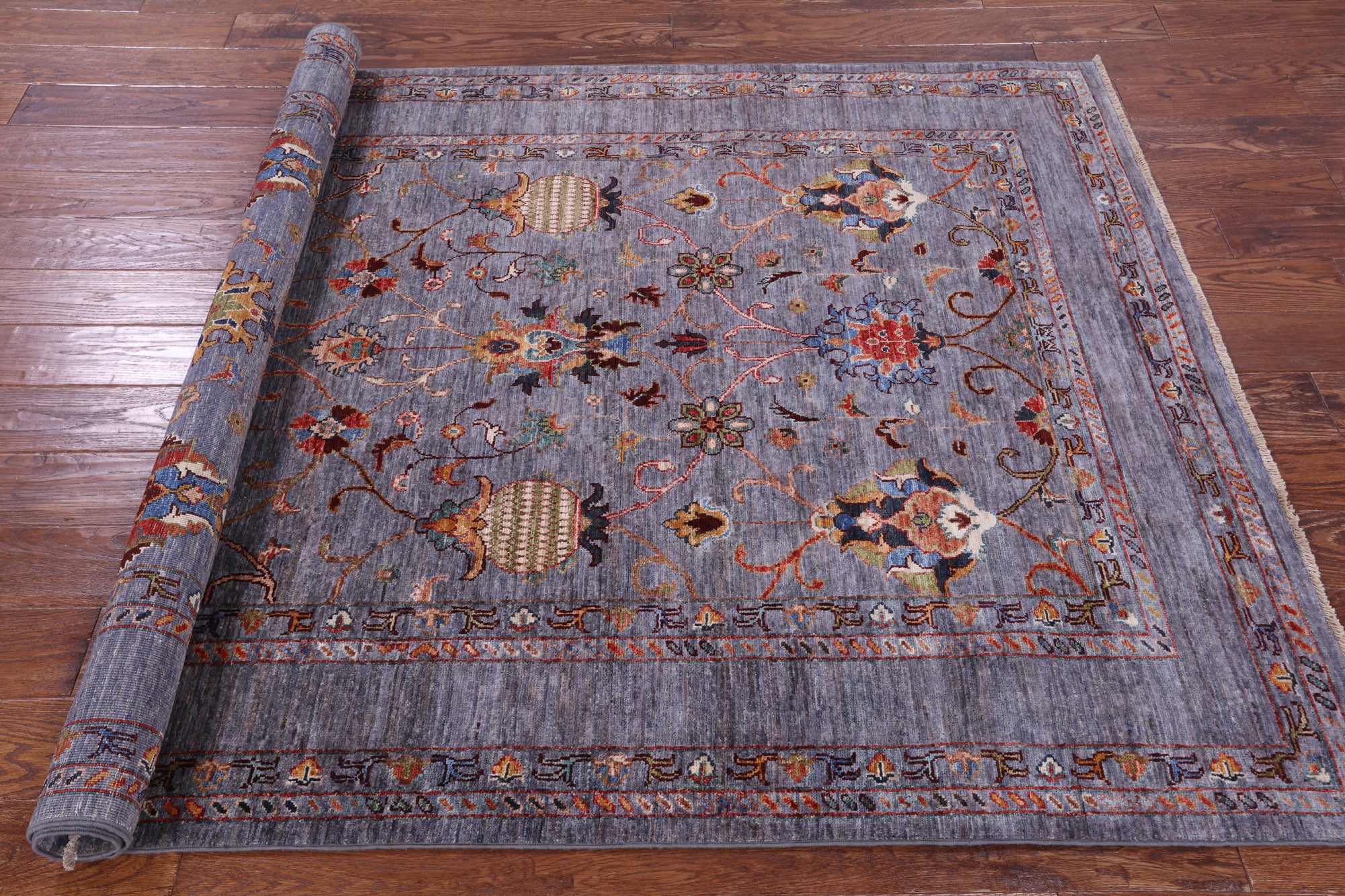 Grey Peshawar Hand Knotted Wool Rug - 5' 0" X 6' 8" - Golden Nile