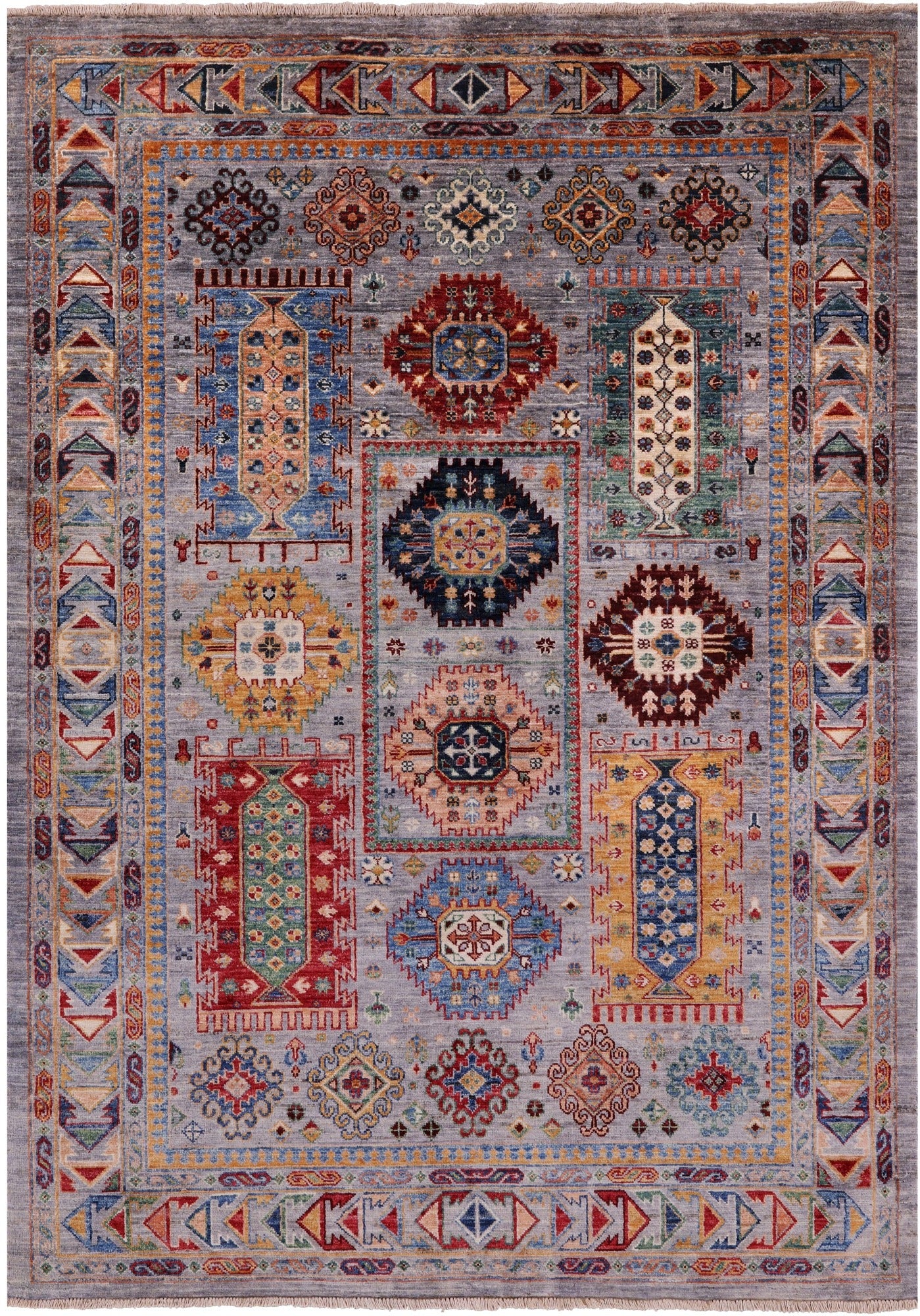 Grey Turkmen Ersari Hand Knotted Wool Rug - 4' 11" X 6' 11" - Golden Nile