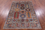 Grey Turkmen Ersari Hand Knotted Wool Rug - 4' 11" X 6' 11" - Golden Nile