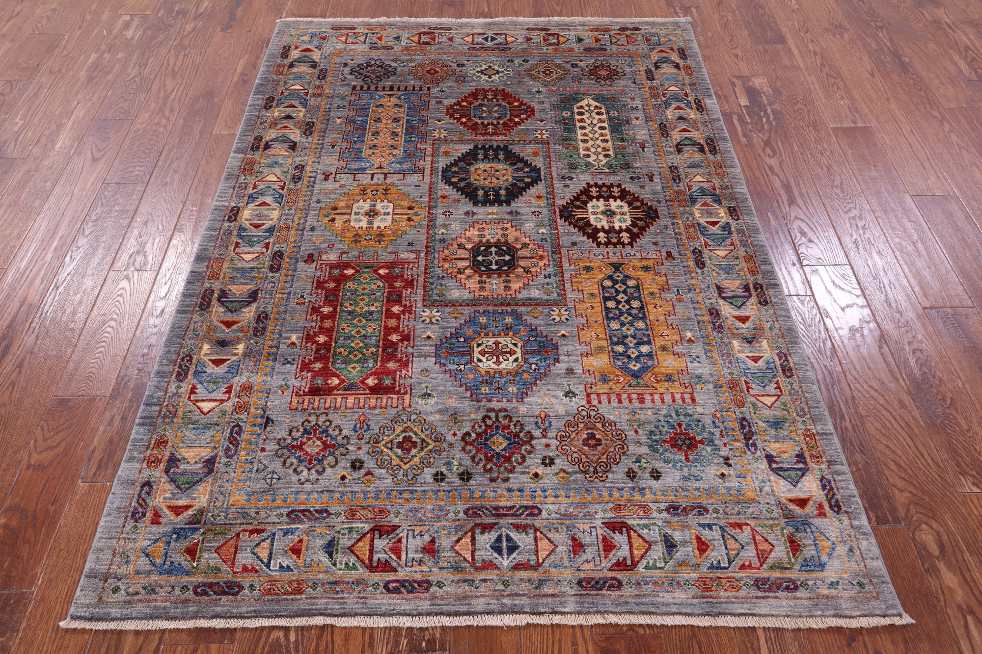 Grey Turkmen Ersari Hand Knotted Wool Rug - 4' 11" X 6' 11" - Golden Nile