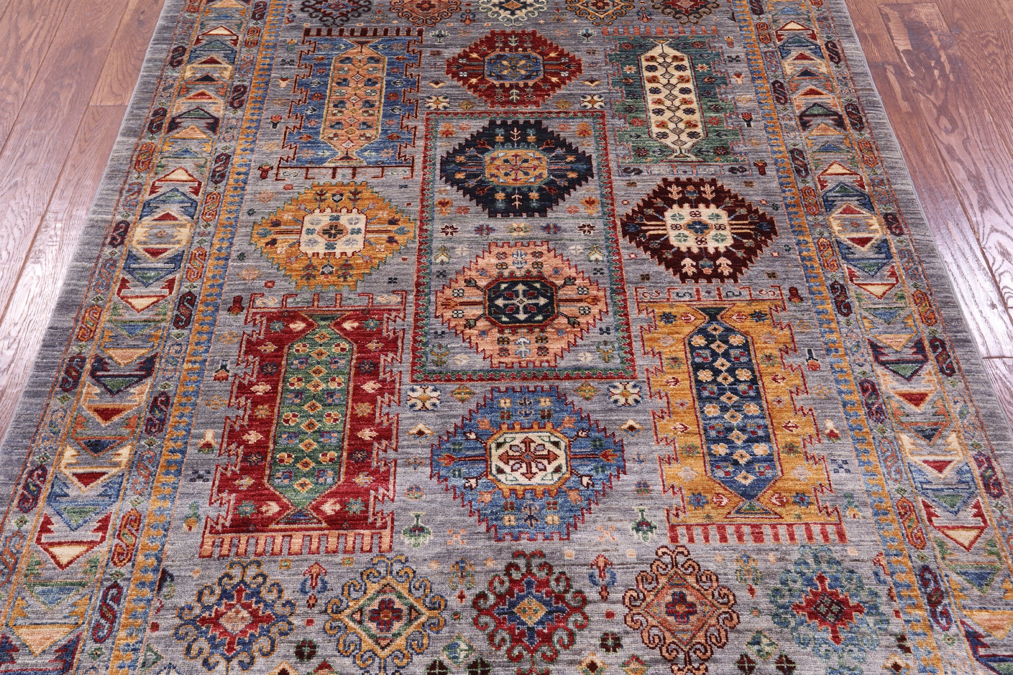 Grey Turkmen Ersari Hand Knotted Wool Rug - 4' 11" X 6' 11" - Golden Nile