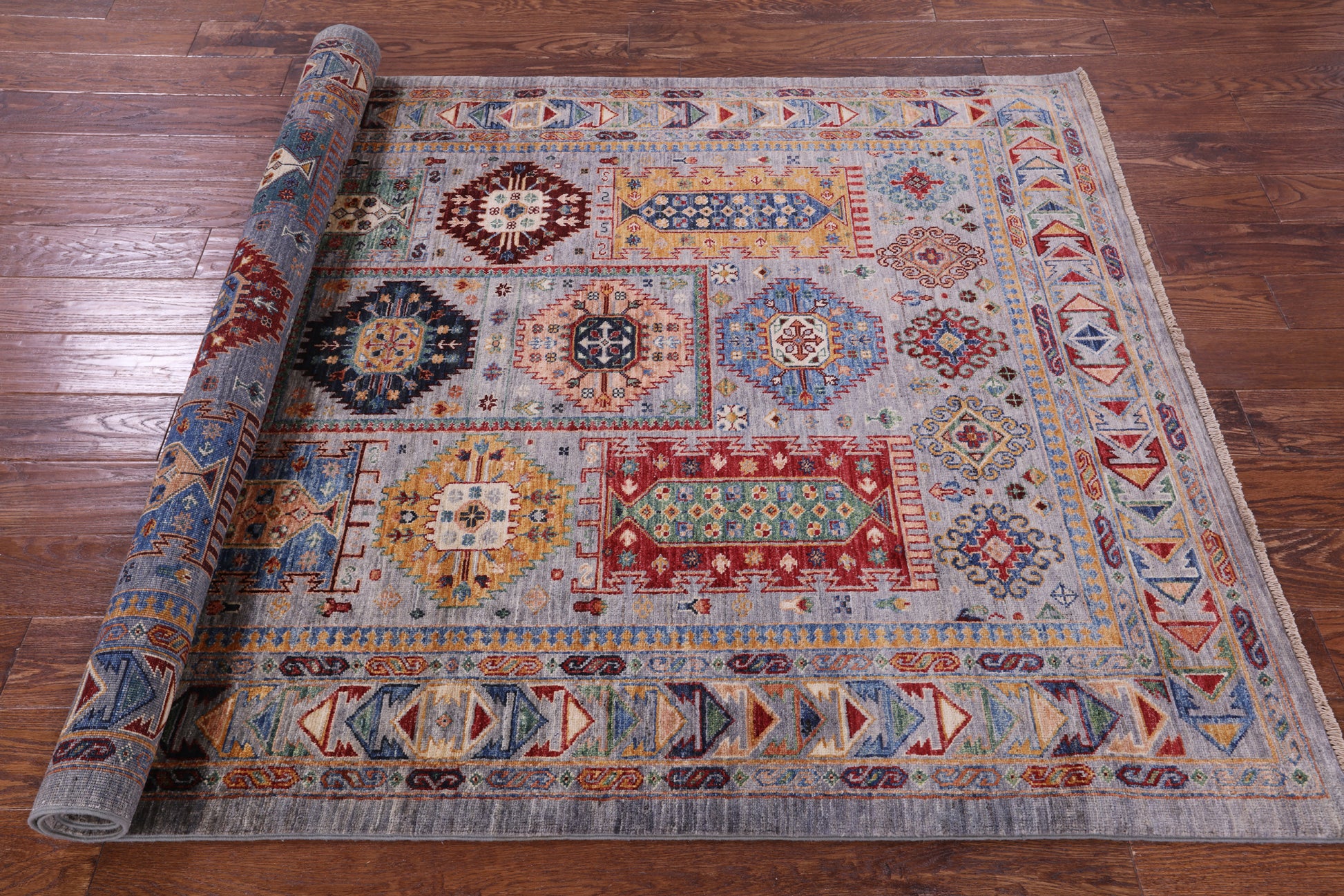 Grey Turkmen Ersari Hand Knotted Wool Rug - 4' 11" X 6' 11" - Golden Nile