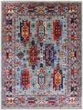 Blue Persian Fine Serapi Hand Knotted Wool Rug - 4' 11" X 6' 6" - Golden Nile