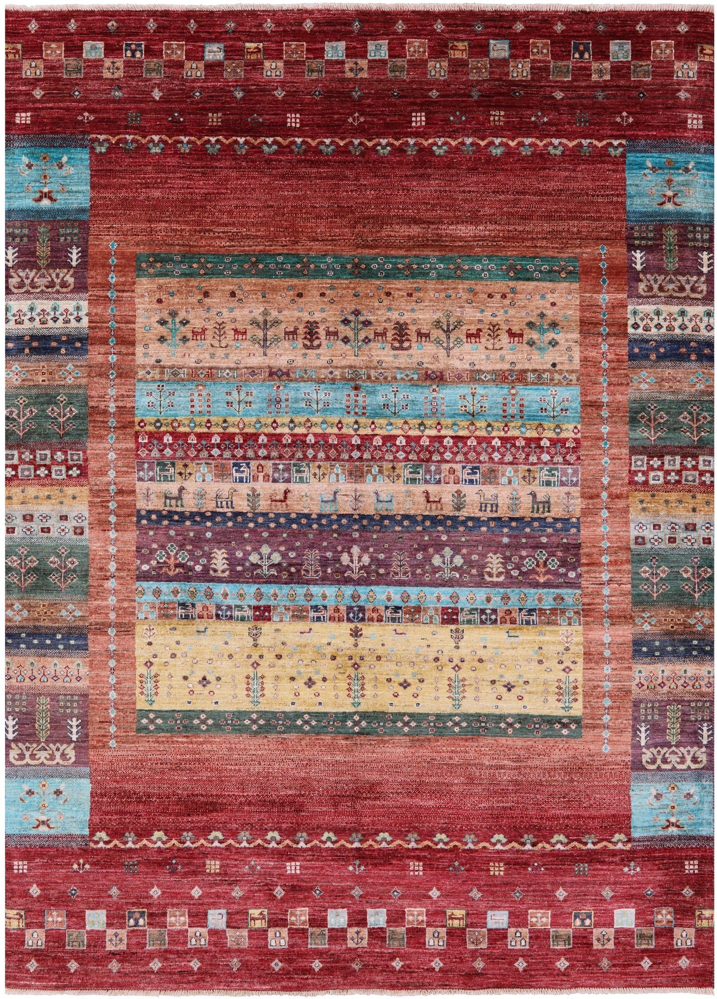 Tribal Persian Gabbeh Hand Knotted Wool Rug - 5' 9" X 7' 11" - Golden Nile