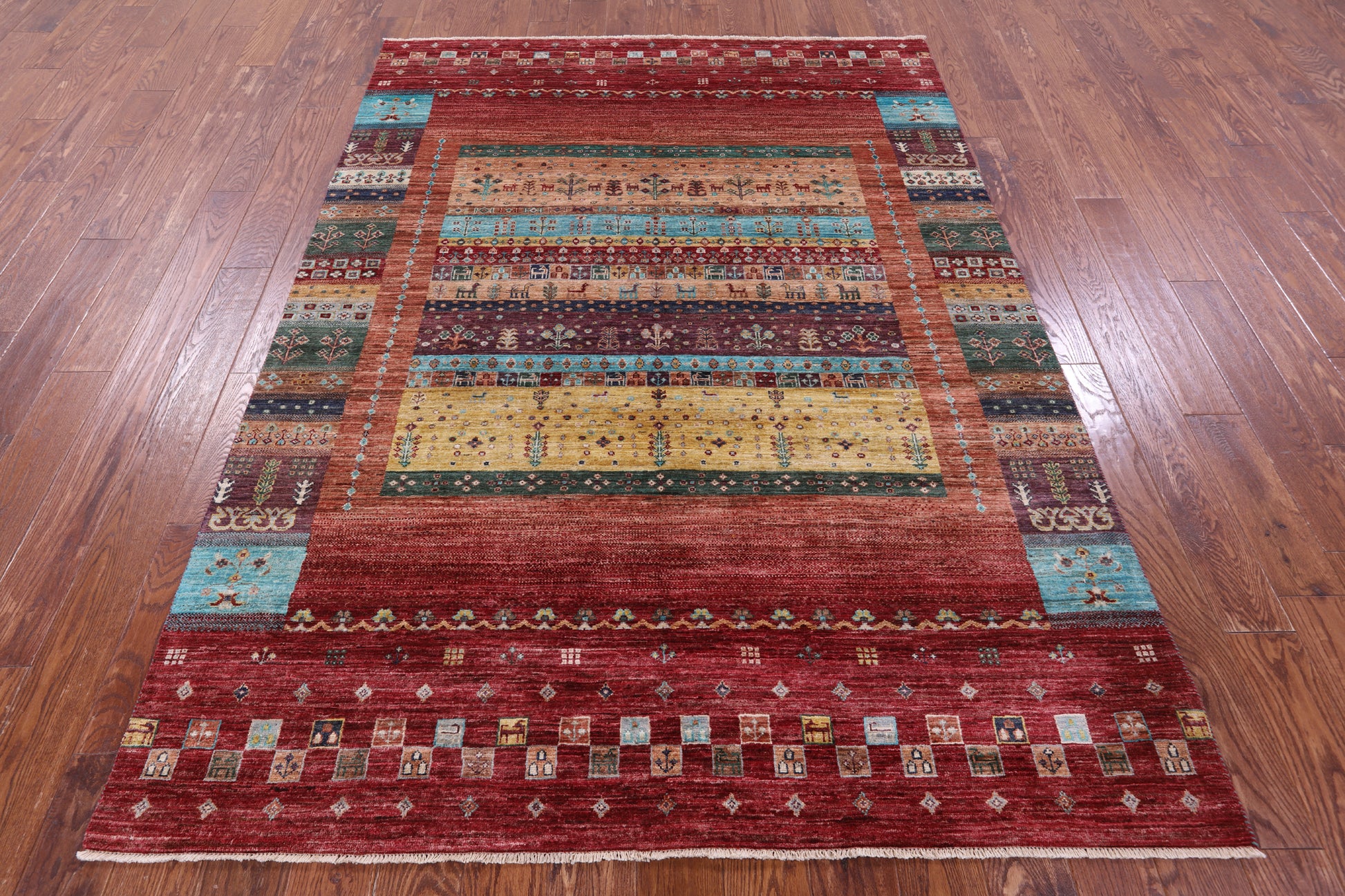 Tribal Persian Gabbeh Hand Knotted Wool Rug - 5' 9" X 7' 11" - Golden Nile