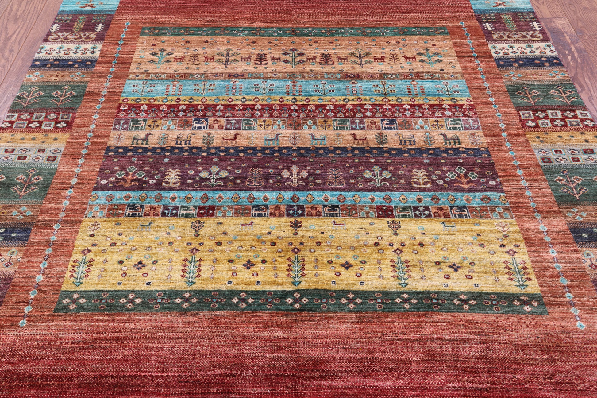 Tribal Persian Gabbeh Hand Knotted Wool Rug - 5' 9" X 7' 11" - Golden Nile