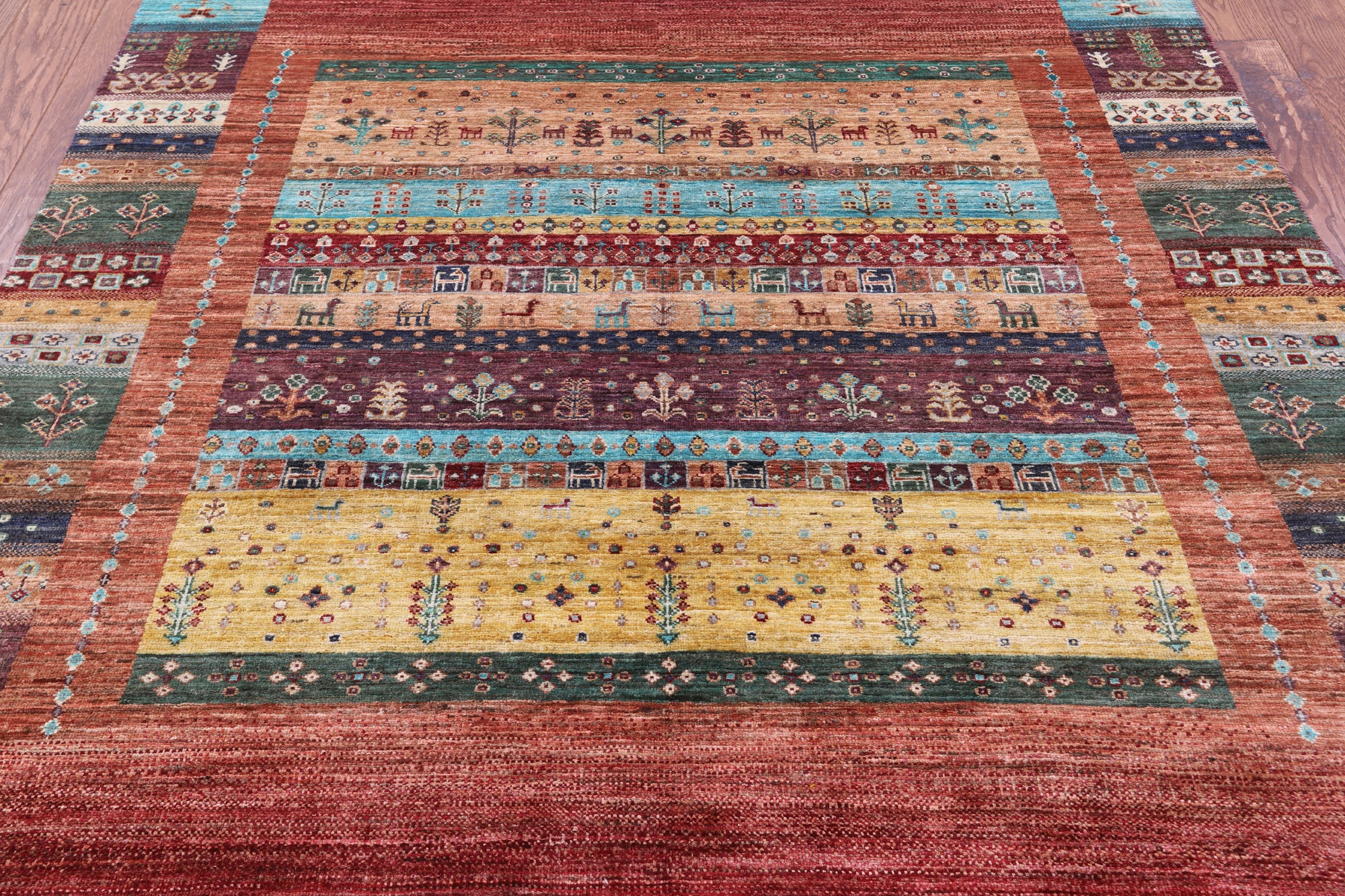 Tribal Persian Gabbeh Hand Knotted Wool Rug - 5' 9" X 7' 11" - Golden Nile