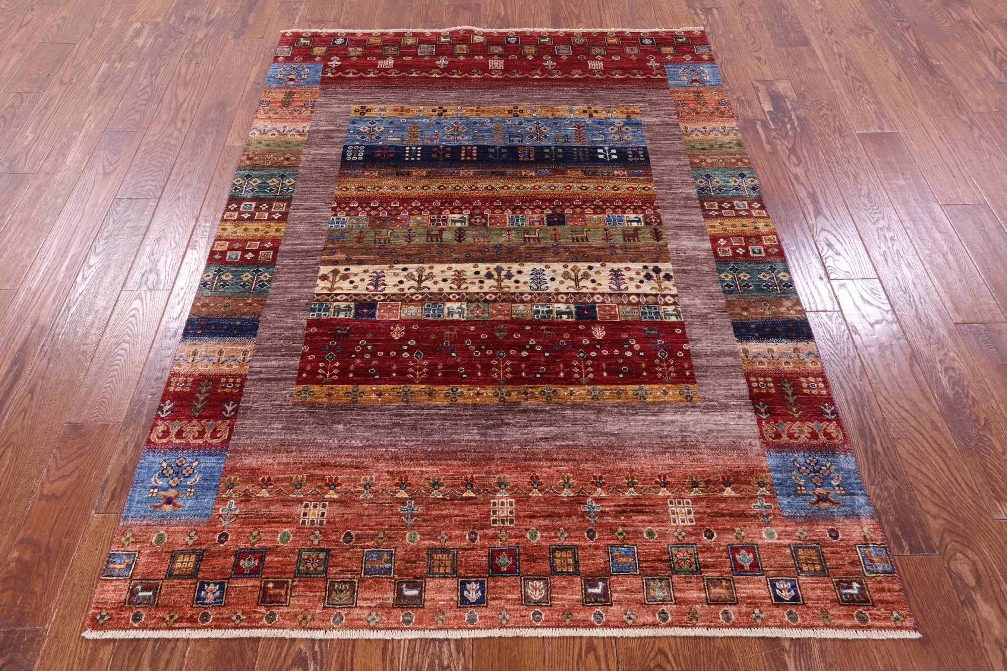 Tribal Persian Gabbeh Hand Knotted Wool Rug - 4' 11" X 6' 8" - Golden Nile
