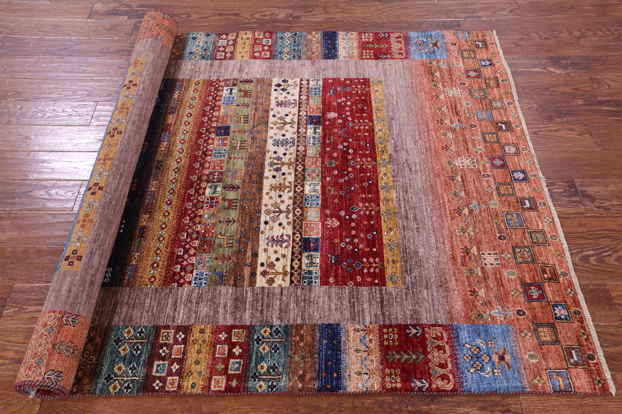 Tribal Persian Gabbeh Hand Knotted Wool Rug - 4' 11" X 6' 8" - Golden Nile