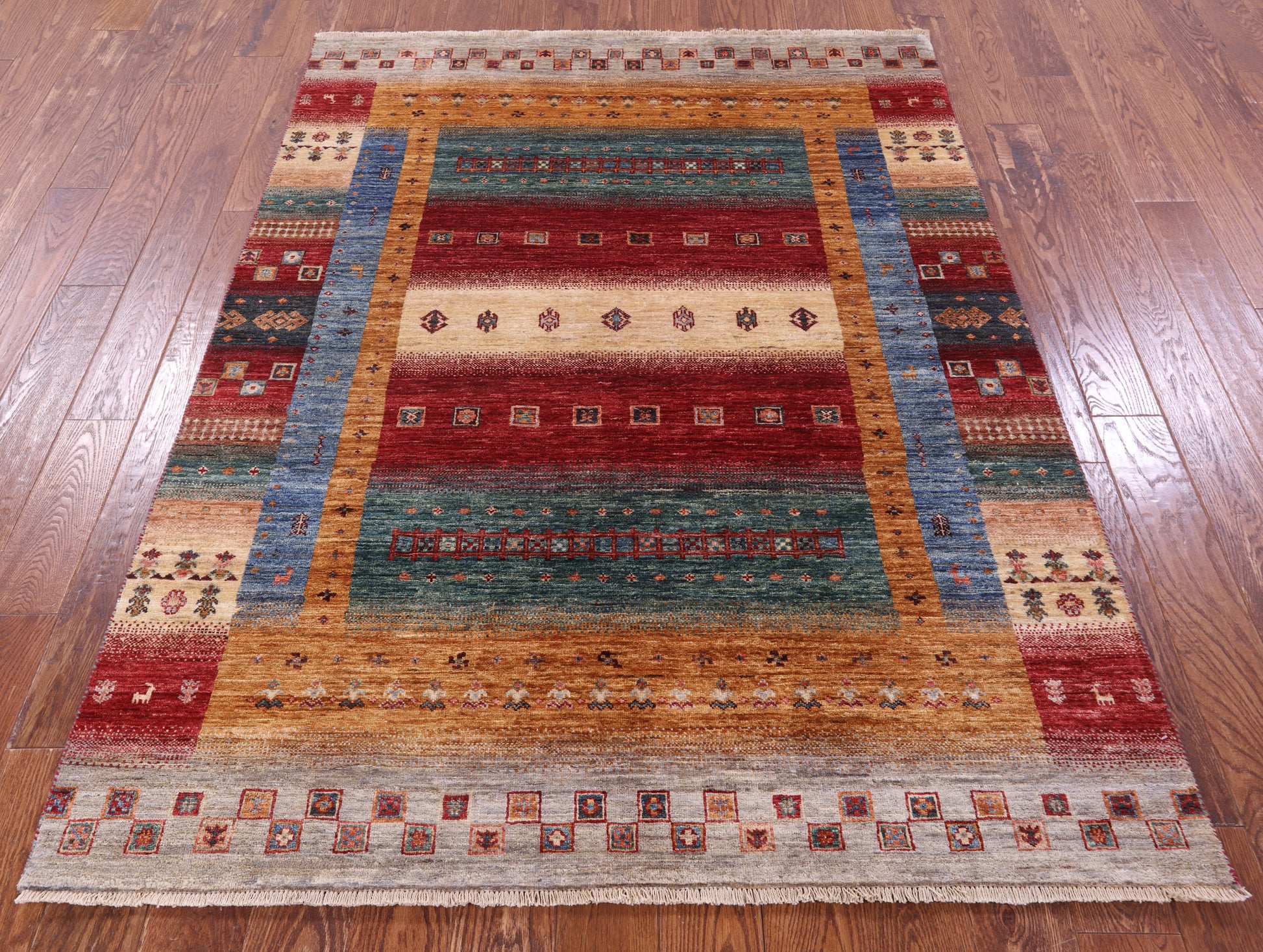 Tribal Persian Gabbeh Hand Knotted Wool Rug - 5' 0" X 6' 8" - Golden Nile