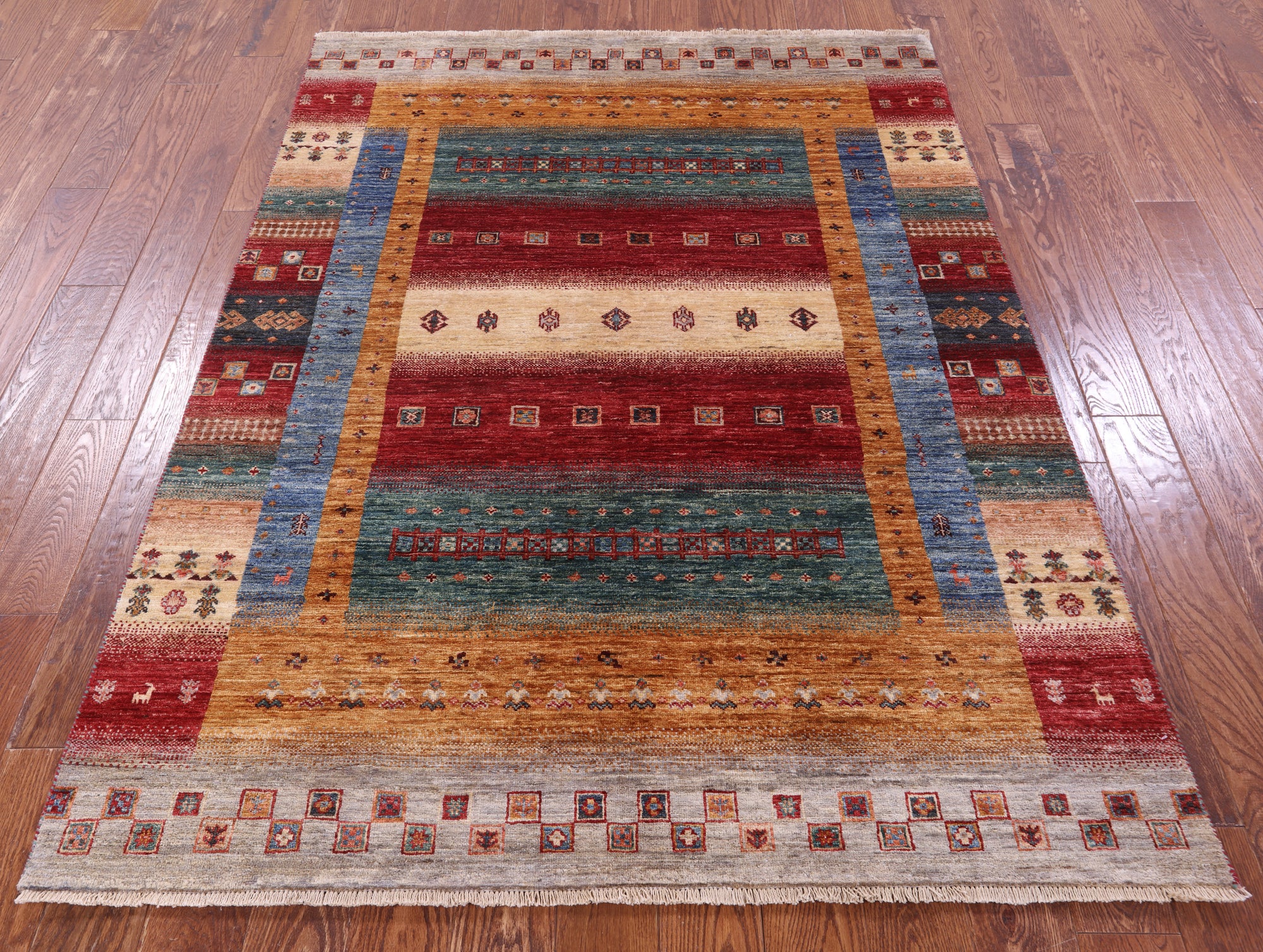 Tribal Persian Gabbeh Hand Knotted Wool Rug - 5' 0" X 6' 8" - Golden Nile