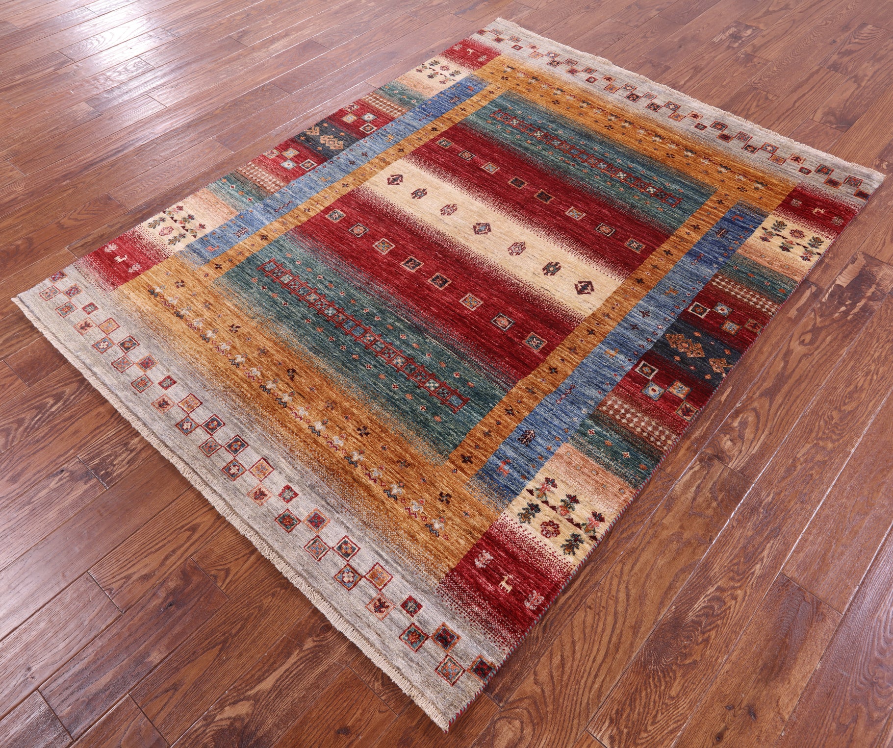 Tribal Persian Gabbeh Hand Knotted Wool Rug - 5' 0" X 6' 8" - Golden Nile