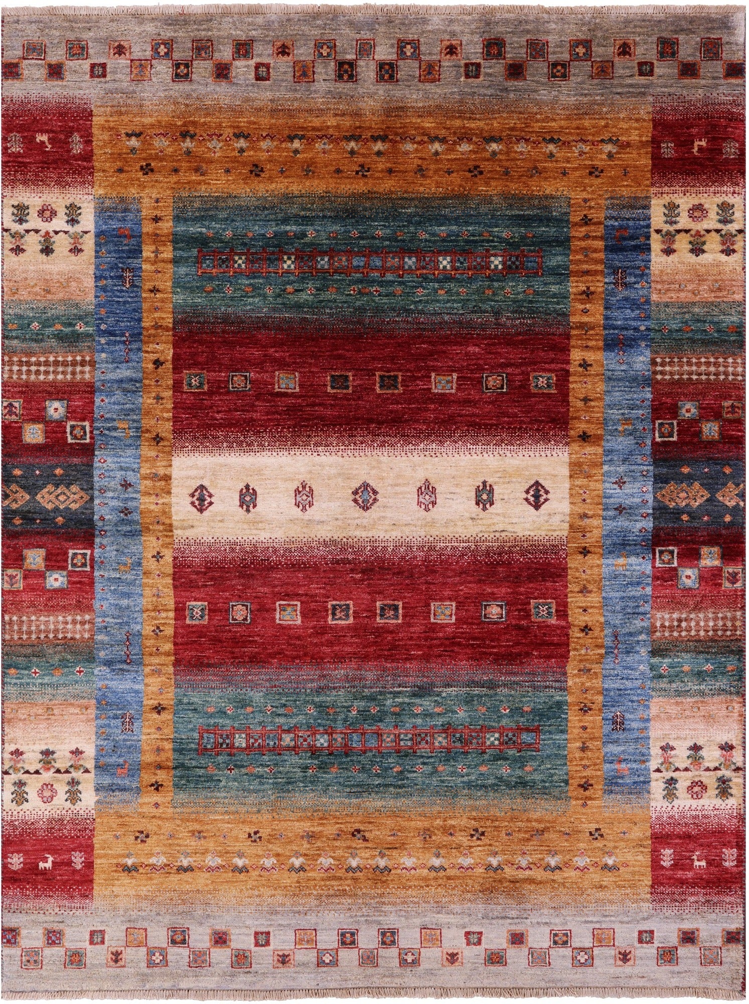 Tribal Persian Gabbeh Hand Knotted Wool Rug - 5' 0" X 6' 8" - Golden Nile