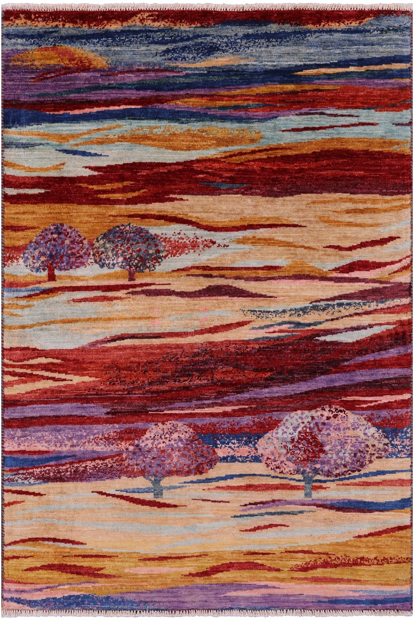 Persian Tribal Gabbeh Hand Knotted Wool Rug - 3' 4" X 4' 10" - Golden Nile